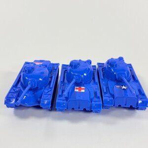 TimMee Set of 3 Blue Plastic Military Toy Tanks USA Flag Red Cross & Star USA